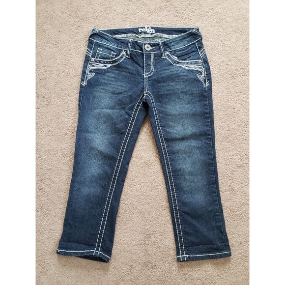 Reign Blue Denim Embroidered Cropped Jeans Pants Nina Women's Sz 5 - Picture 2 of 13